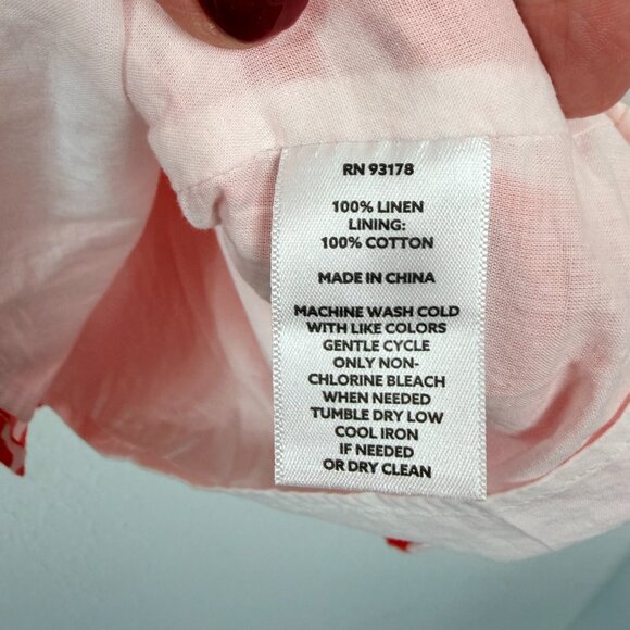 Magaschoni Linen Puff Sleeve Dress - Poppy Red & White Size M - Picture 9 of 9